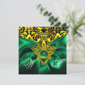 INVITATION RUBAN VERT CŒUR CELTIQUE OR MONOGRAMME DAMASSÉ (Debout devant)