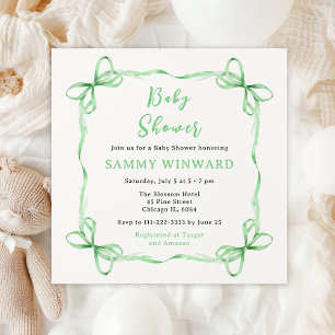 Invitation Ruban Vert Coquette Baby Shower