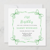 Invitation Ruban Vert Coquette Fête d'Anniversaire (Devant)