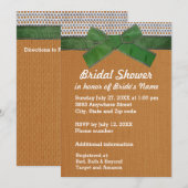 Invitation Ruban vert, dentelle, Fête des mariées Burlap Tan  (Devant / Derrière)