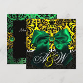 INVITATION RUBAN VERT OR JAUNE NOIR DAMAS MONOGRAMME (Devant / Derrière)