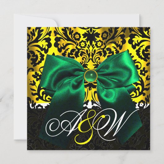 INVITATION RUBAN VERT OR JAUNE NOIR DAMAS MONOGRAMME (Devant)