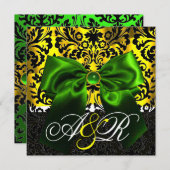 INVITATION RUBAN VERT OR JAUNE NOIR  DAMAS MONOGRAMME (Devant / Derrière)
