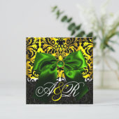 INVITATION RUBAN VERT OR JAUNE NOIR  DAMAS MONOGRAMME (Debout devant)
