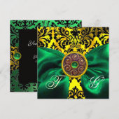 INVITATION RUBAN VERT OR JAUNE NOIR MONOGRAMME DAMAS (Devant / Derrière)