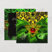 INVITATION RUBAN VERT ROUGE RUBAN OR CŒUR CELTIQUE DAMASSÉ MO (Devant / Derrière)