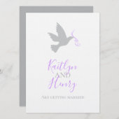 Invitation Ruban violet de colombe forme simple mariage invit (Devant / Derrière)