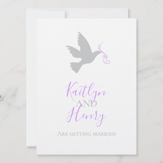 Invitation Ruban violet de colombe forme simple mariage invit (Devant)