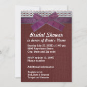 Invitation Ruban Violet, dentelle, Fête des mariées Burlap Ro (Devant)