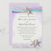 Invitation Ruban violet et Mariage d'aquarelle de poisson rou (Devant / Derrière)