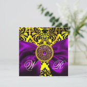 INVITATION RUBAN VIOLET  OR JAUNE  NOIR  DAMAS MONOGRAMME (Debout devant)