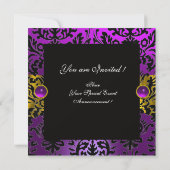INVITATION RUBAN VIOLET  OR JAUNE  NOIR  DAMAS MONOGRAMME (Dos)