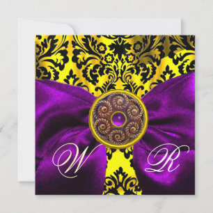 INVITATION RUBAN VIOLET OR JAUNE NOIR DAMAS MONOGRAMME