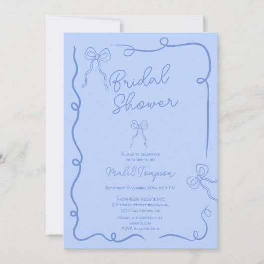 Invitation Rubans à arcs bleus chic illustrations Douche nupt (Devant)