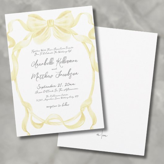 Invitation Rubans à nœud jaune élégant Mariage fantaisiste