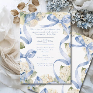 Invitation Rubans bleus et Baby shower pour garçons Hydrangea