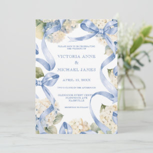 Invitation Rubans Bleus & Hydrangeas Mariage élégant
