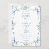 Invitation Rubans Bows Bleus et Mariage Cadre Floral (Devant)