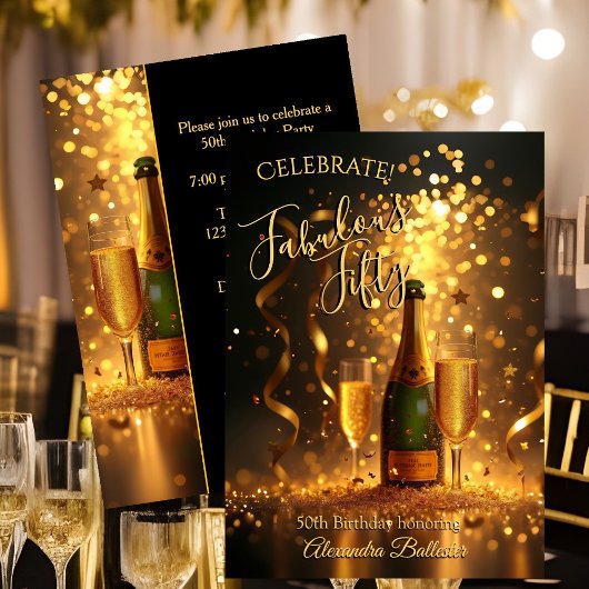 Invitation Rubans de Champagne pour la Célébration des Cinqua