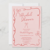 Invitation Rubans de cordes rouges roses illustrations Douche (Devant)
