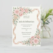 Invitation Rubans de rose rose mariage (Debout devant)