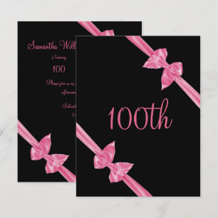 Invitation Rubans de satin rose élégants 100e anniversaire