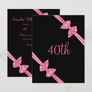 Invitation Rubans de satin rose élégants 40e anniversaire