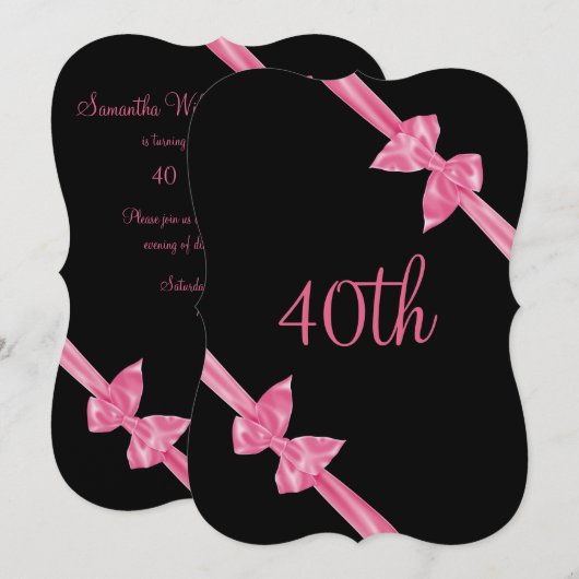 Invitation Rubans de satin rose élégants 40e anniversaire (Devant / Derrière)