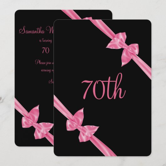 Invitation Rubans de satin rose élégants 70e anniversaire (Devant / Derrière)