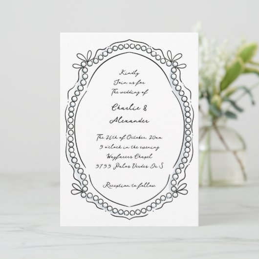 Invitation Rubans en stylos et en encre et Mariage de perles (Debout devant)