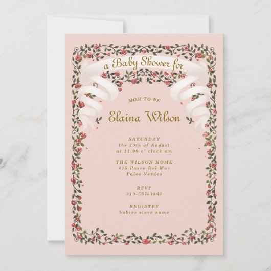Invitation Rubans et Baby shower rose Rose (Devant)