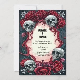 Invitation Rubans et crânes Rose Mariage gothique