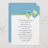 Invitation Rubans et Nœud Bleu Crépuscule et Vert Réception u (Devant / Derrière)