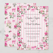 Invitation Rubans et rayures roses coquettes vintage (Devant / Derrière)