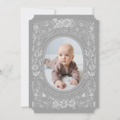 Invitation Rubans et Roses Baby Light Grey Photo Naissance (Devant)