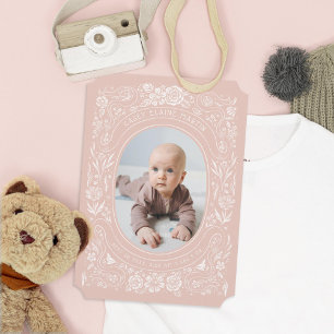 Invitation Rubans et Roses Bébé Blush rose photo Naissance