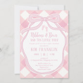 Invitation Rubans et vaches rose En vichy Baby shower fille (Devant)