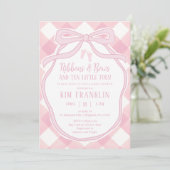 Invitation Rubans et vaches rose En vichy Baby shower fille (Debout devant)