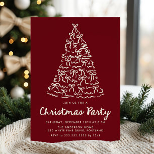Invitation Rubans Fantaisistes de Sapin de Noël Cranberry de