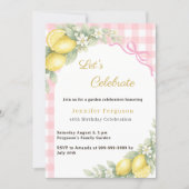 Invitation Rubans gingham rose citrons été jardin thé anniver (Devant)