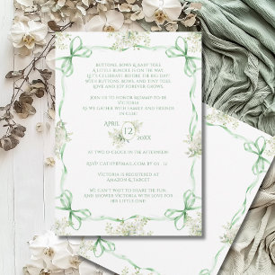 Invitation Rubans Green Bows & Baby shower cadre vert