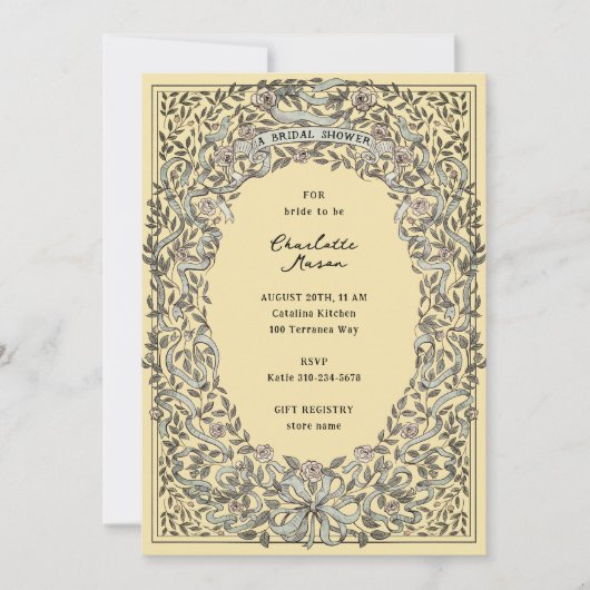 Invitation Rubans jaunes et Fête des mariées Rose (Devant)