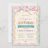 Invitation Rubans Magiques Anniversaire Coloré Rayures (Devant)