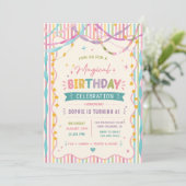 Invitation Rubans Magiques Anniversaire Coloré Rayures (Debout devant)