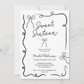 Invitation Rubans noirs mignons illustrations Sweet 16 (Devant)