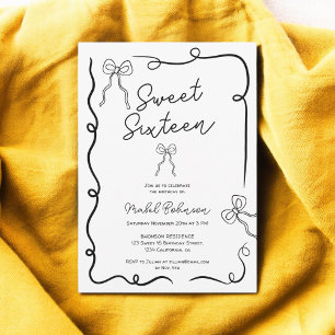 Invitation Rubans noirs mignons illustrations Sweet 16