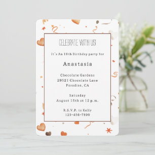 Invitation Rubans Orange Coeur Chocolat Anniversaire
