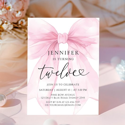 Invitation Rubans Roses 12 Ans