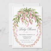 Invitation Rubans roses couronne fleurie Élégant Baby shower  (Devant)