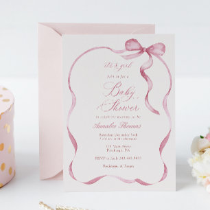 Invitation Rubans roses et vaches Baby shower fille